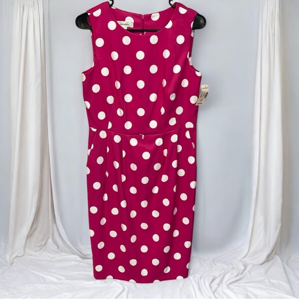Dress Barn Fuchsia and White Polka Dot Midi Dress